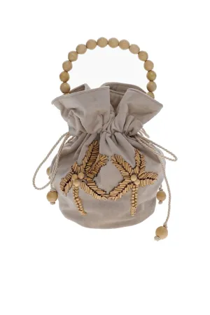 Carol Beige Embroidered Palm Beaded Bag