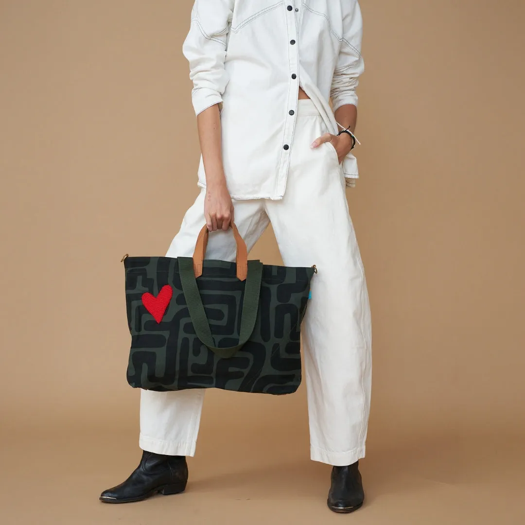 Carryall Bag - Safari Kuba with Beaded Red Heart