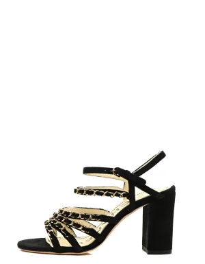 Chanel Black Kid Suede Chain Sandals sz 38.5