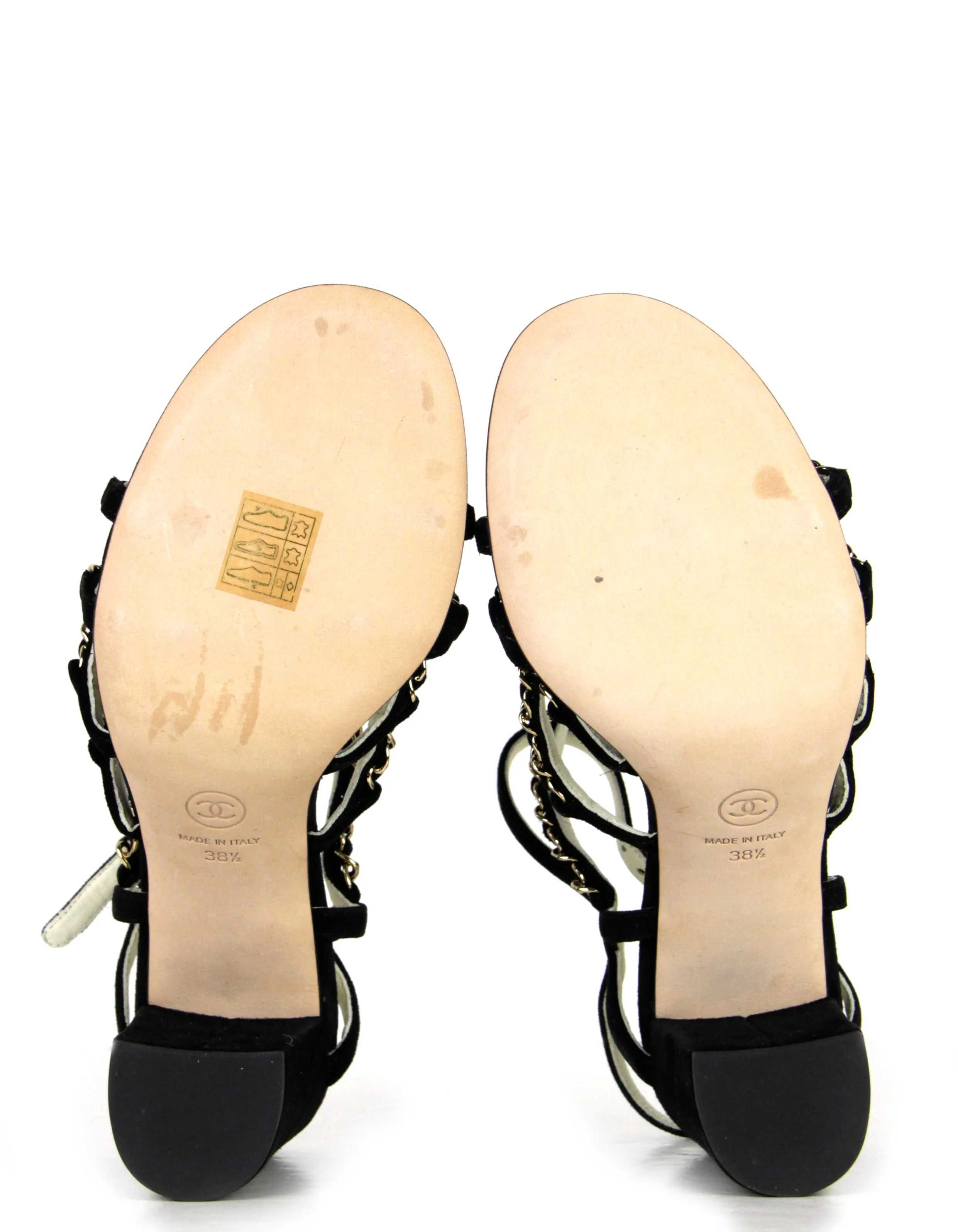 Chanel Black Kid Suede Chain Sandals sz 38.5