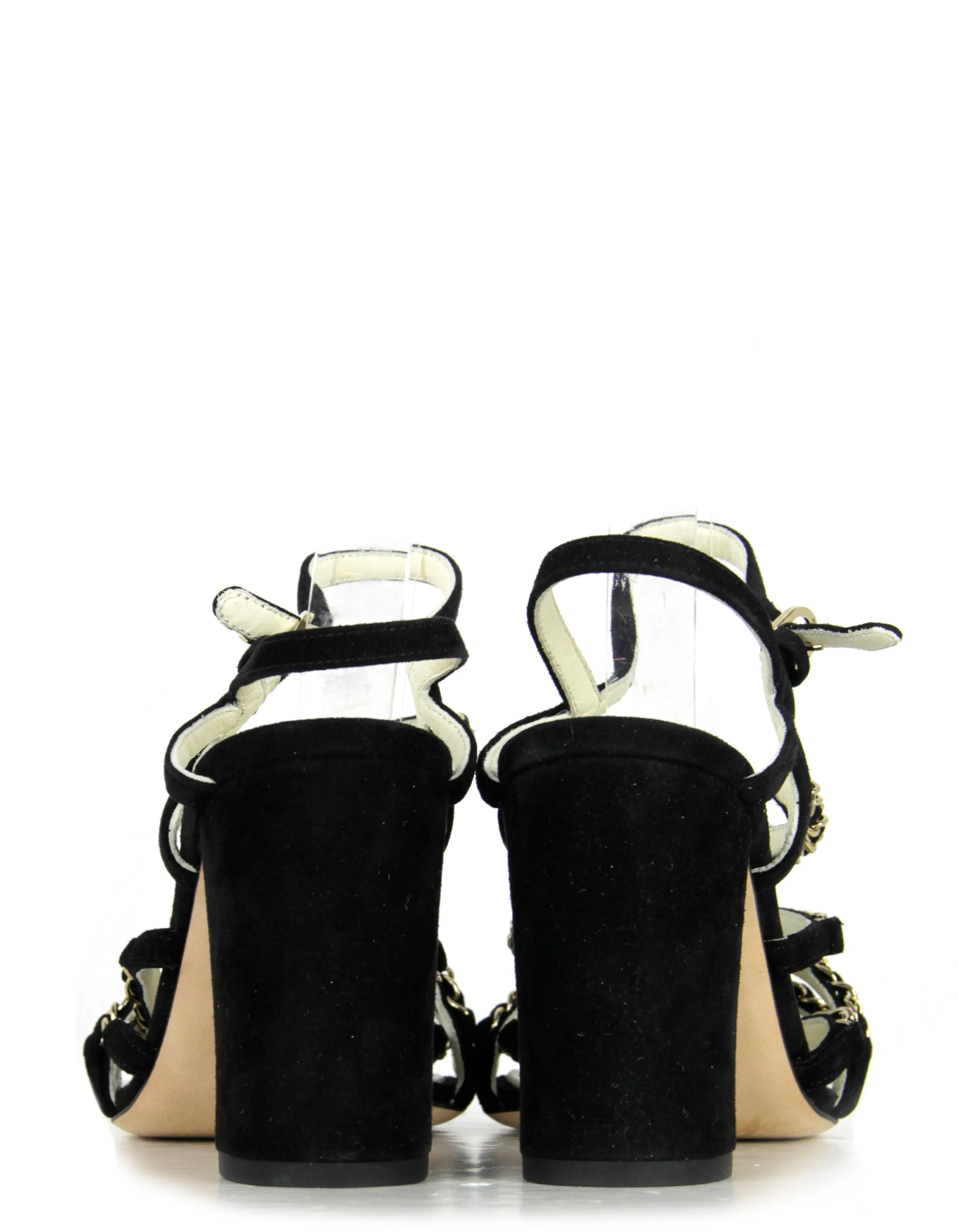 Chanel Black Kid Suede Chain Sandals sz 38.5
