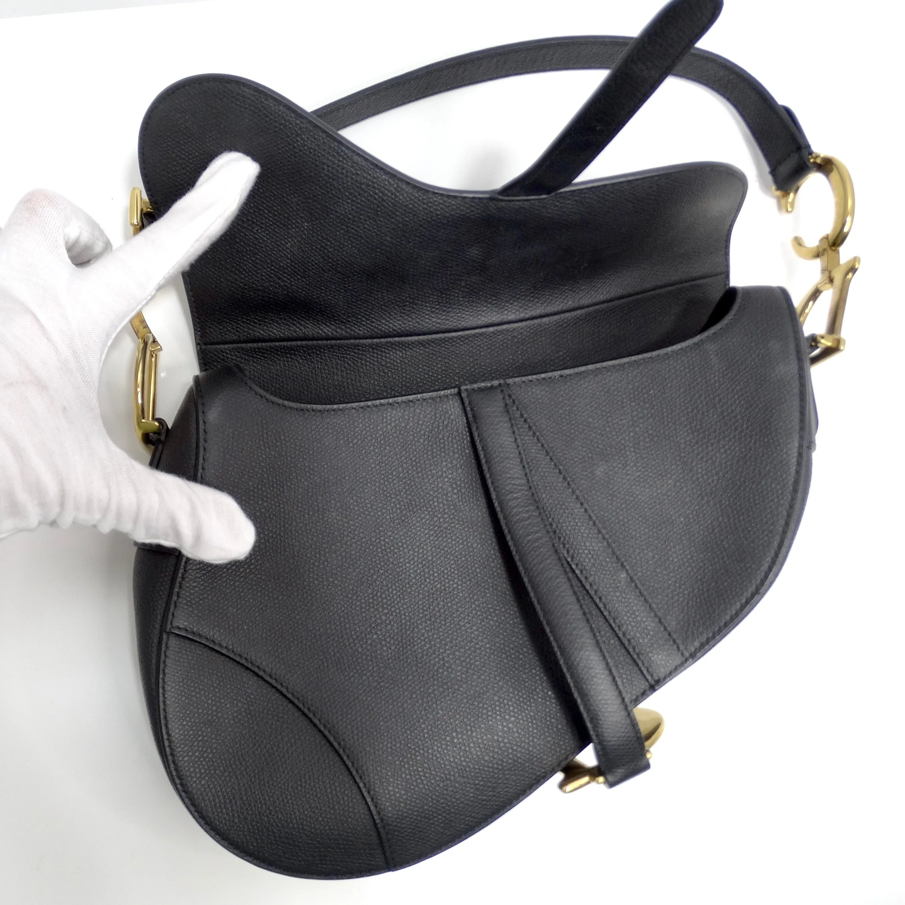 Christian Dior Medium Saddle Bag in Black Calfskin