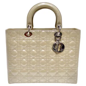 Christian Dior Patent Cannage Large Lady Dior Beige