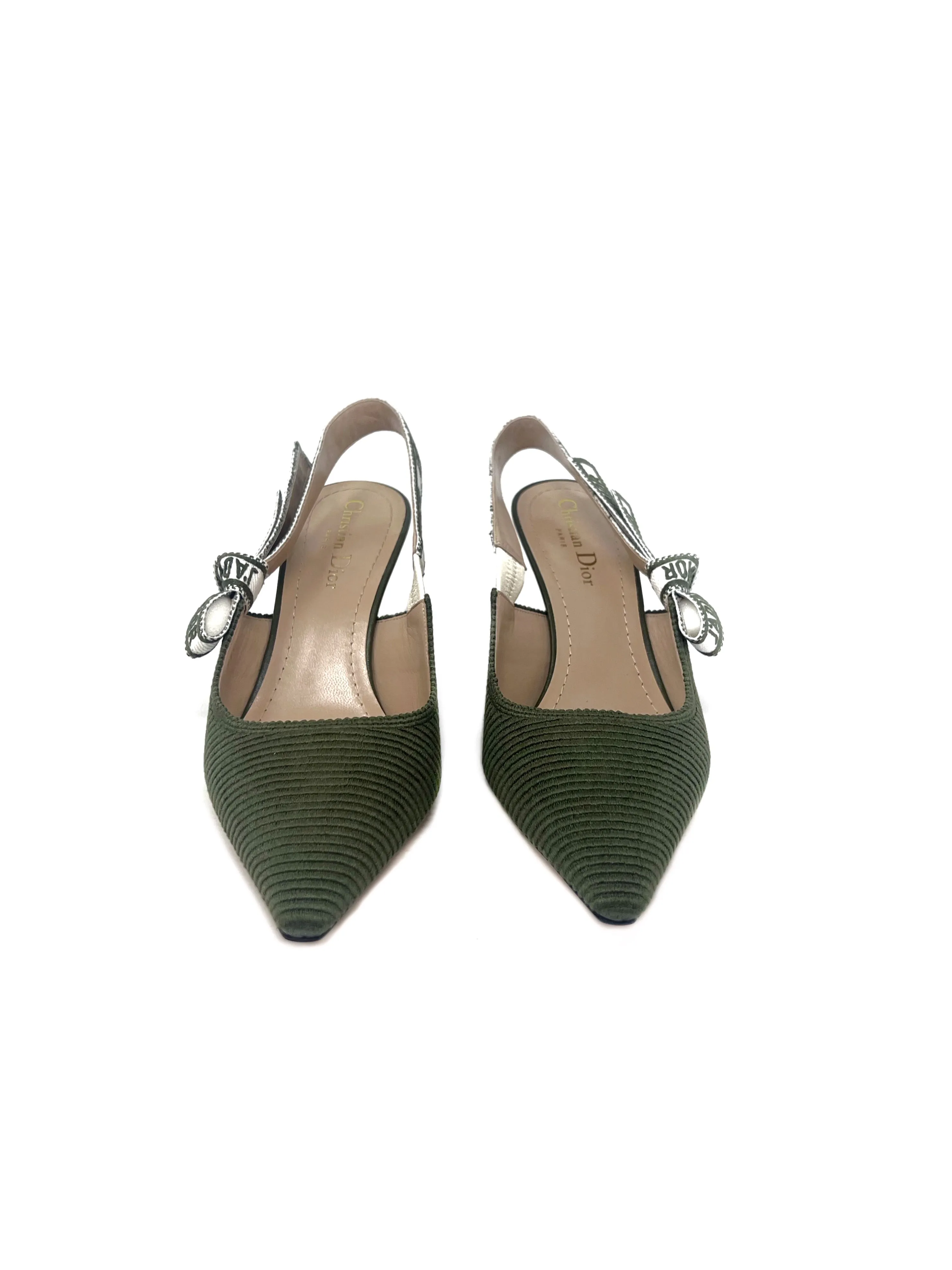 Christian Dior Size 38.5 WB! 'J'Adore' Ribbed Embroidered Slingback