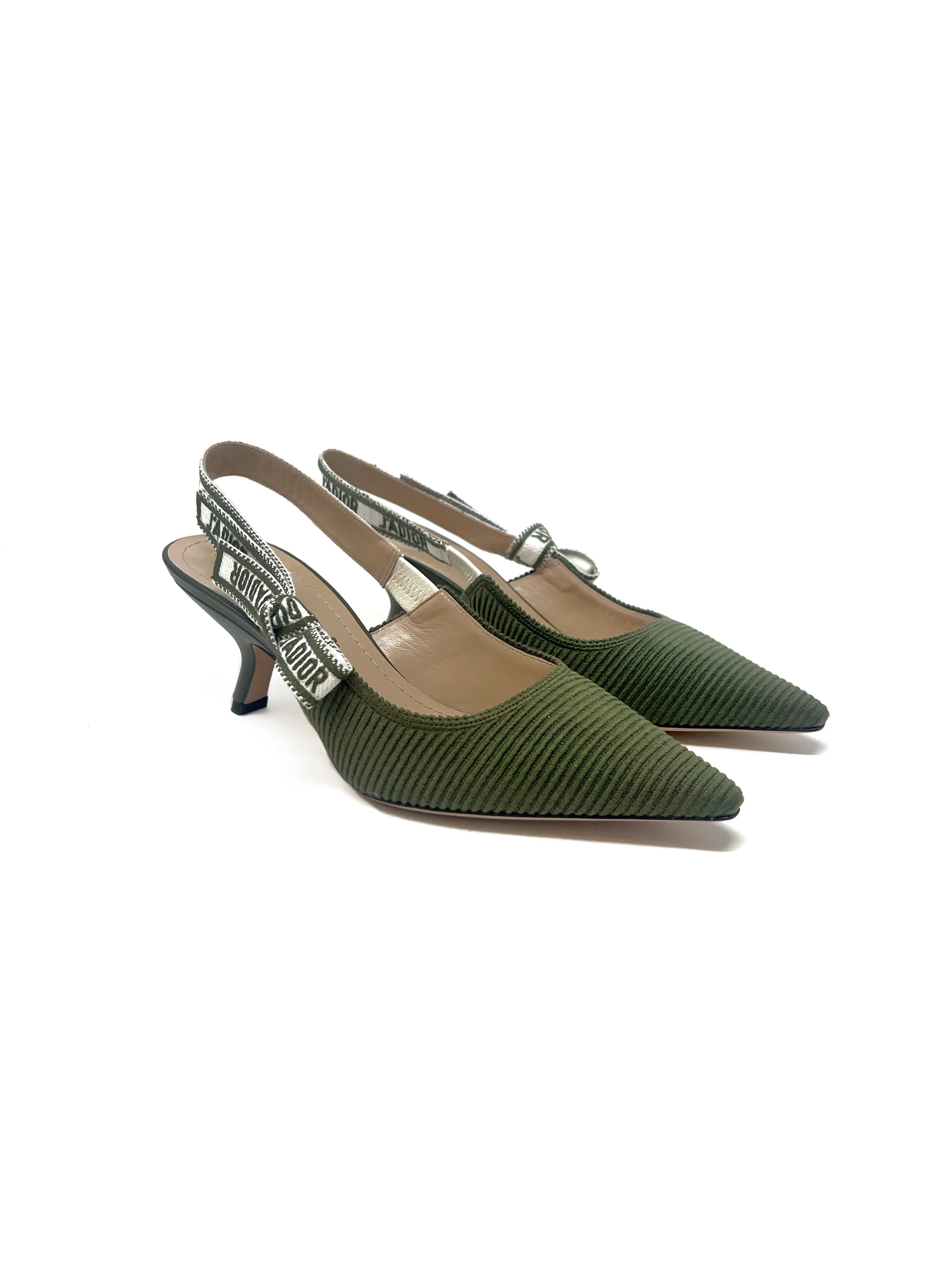 Christian Dior Size 38.5 WB! 'J'Adore' Ribbed Embroidered Slingback