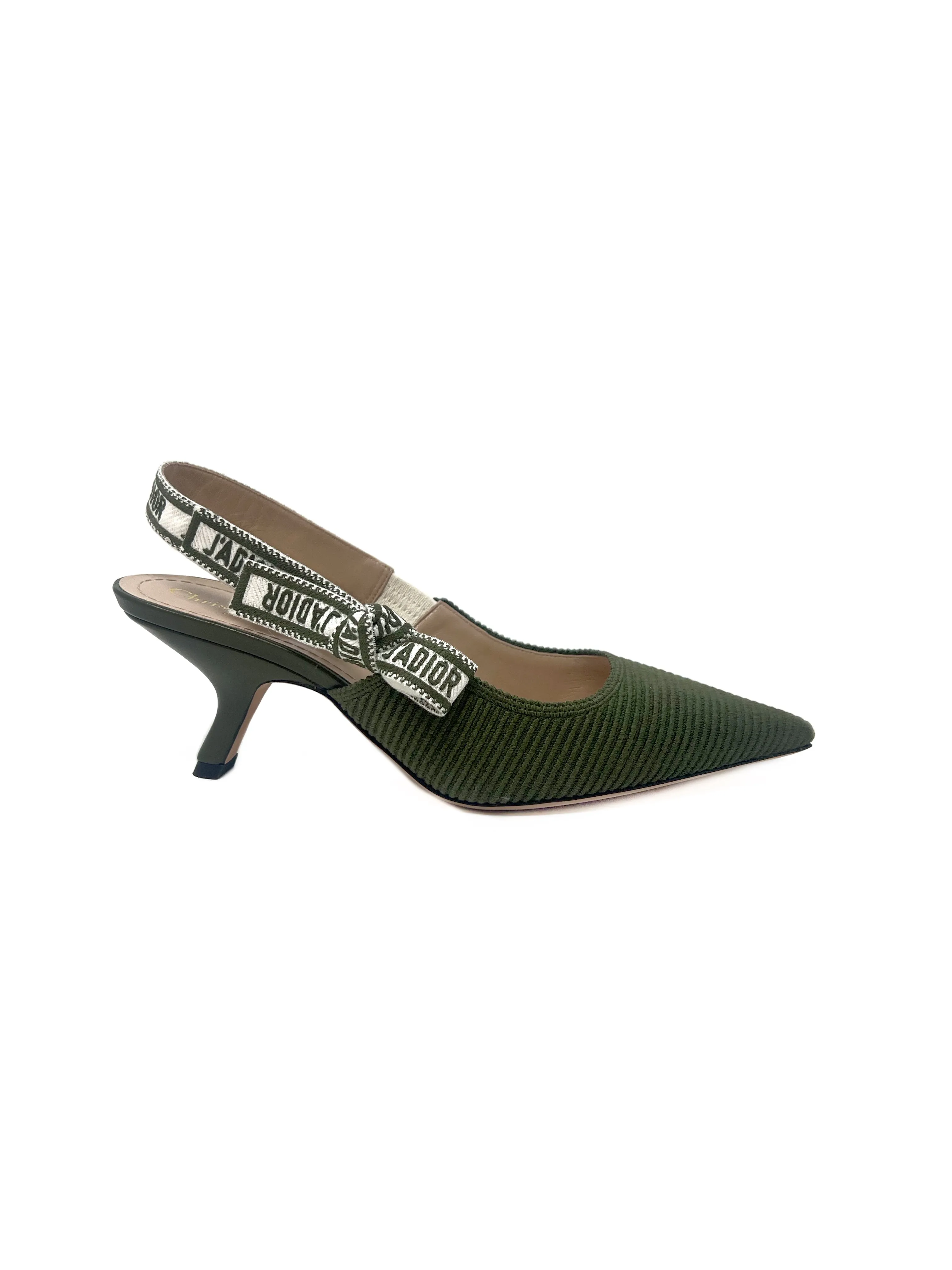 Christian Dior Size 38.5 WB! 'J'Adore' Ribbed Embroidered Slingback