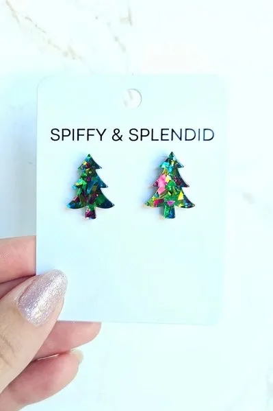 Christmas Tree Studs - Green Sparkle