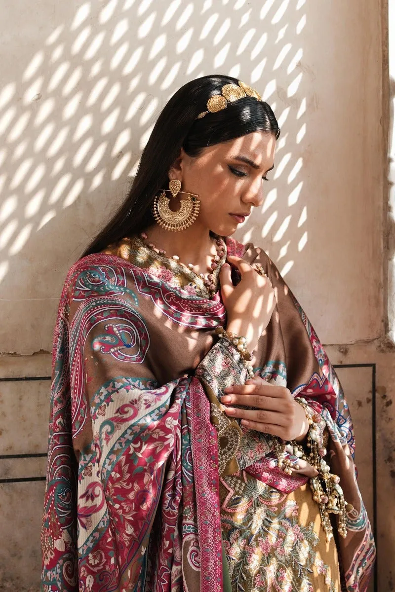 Classical Embroidered Ocher Pakistani Kameez Salwar Suit with Dupatta