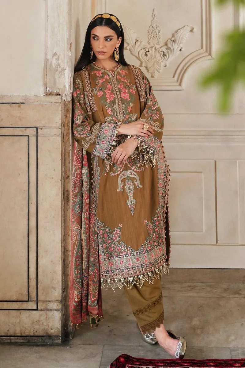 Classical Embroidered Ocher Pakistani Kameez Salwar Suit with Dupatta
