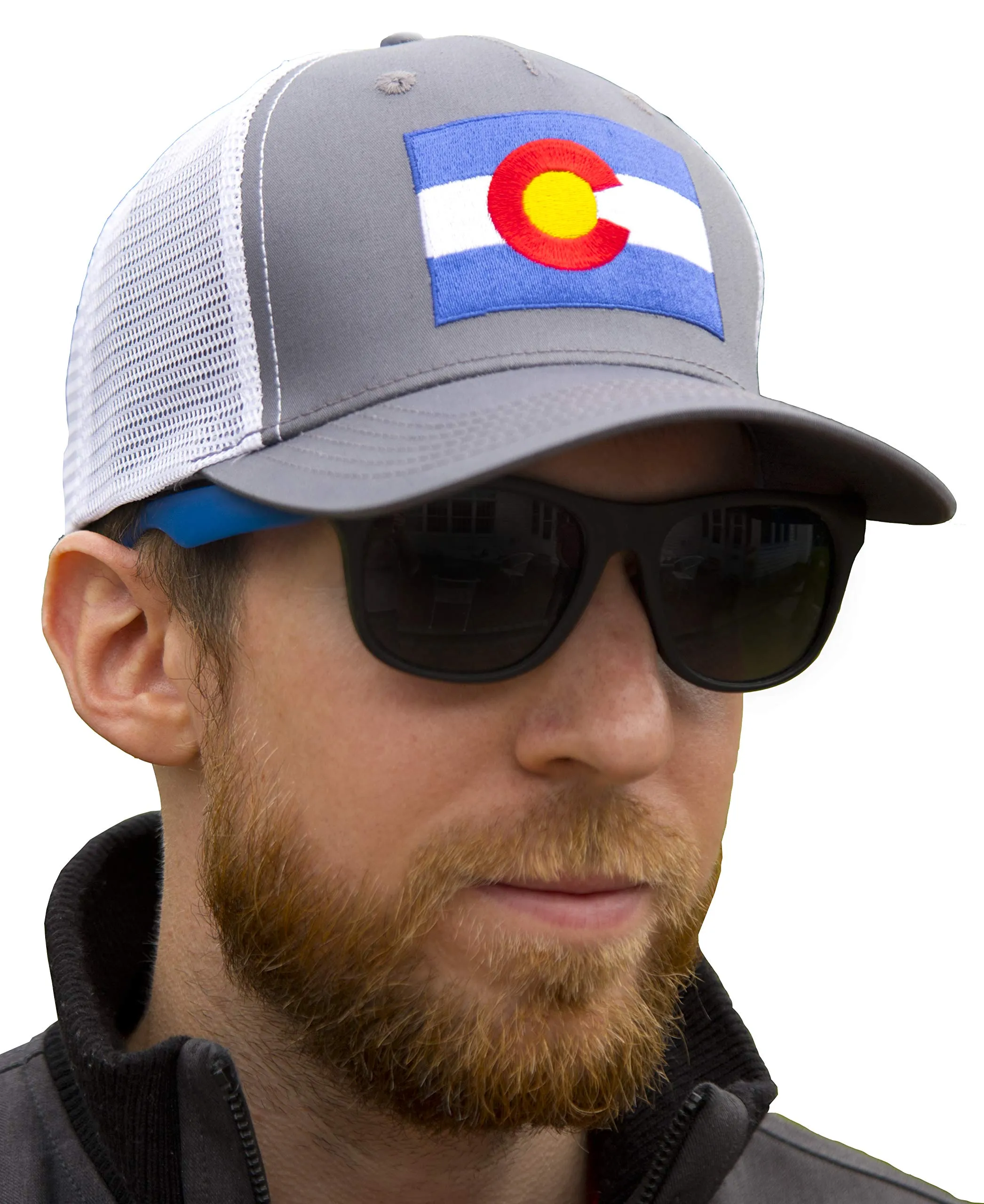 Colorado Flag Trucker Baseball Snapback Hat (Grey White) - International Tie