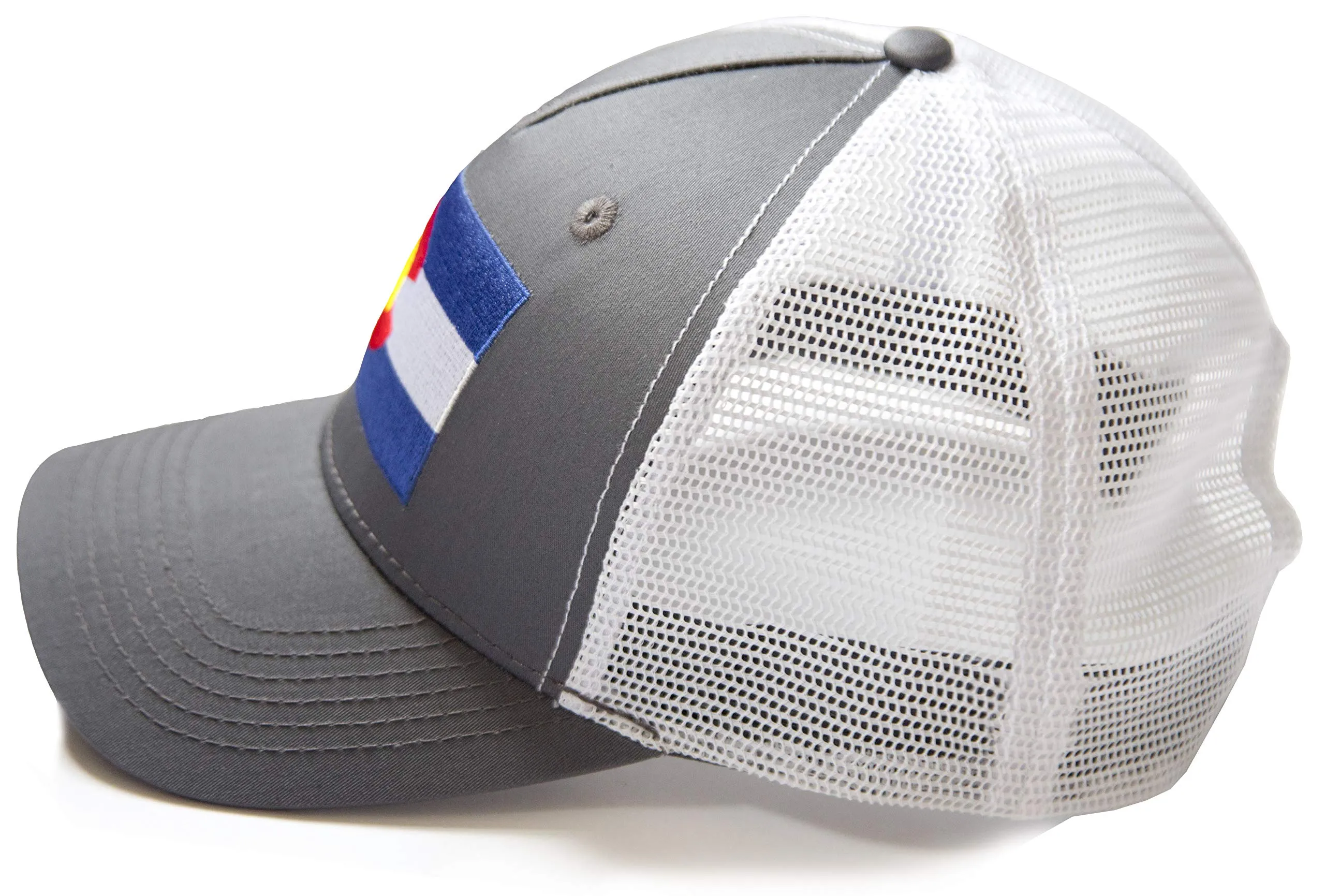 Colorado Flag Trucker Baseball Snapback Hat (Grey White) - International Tie