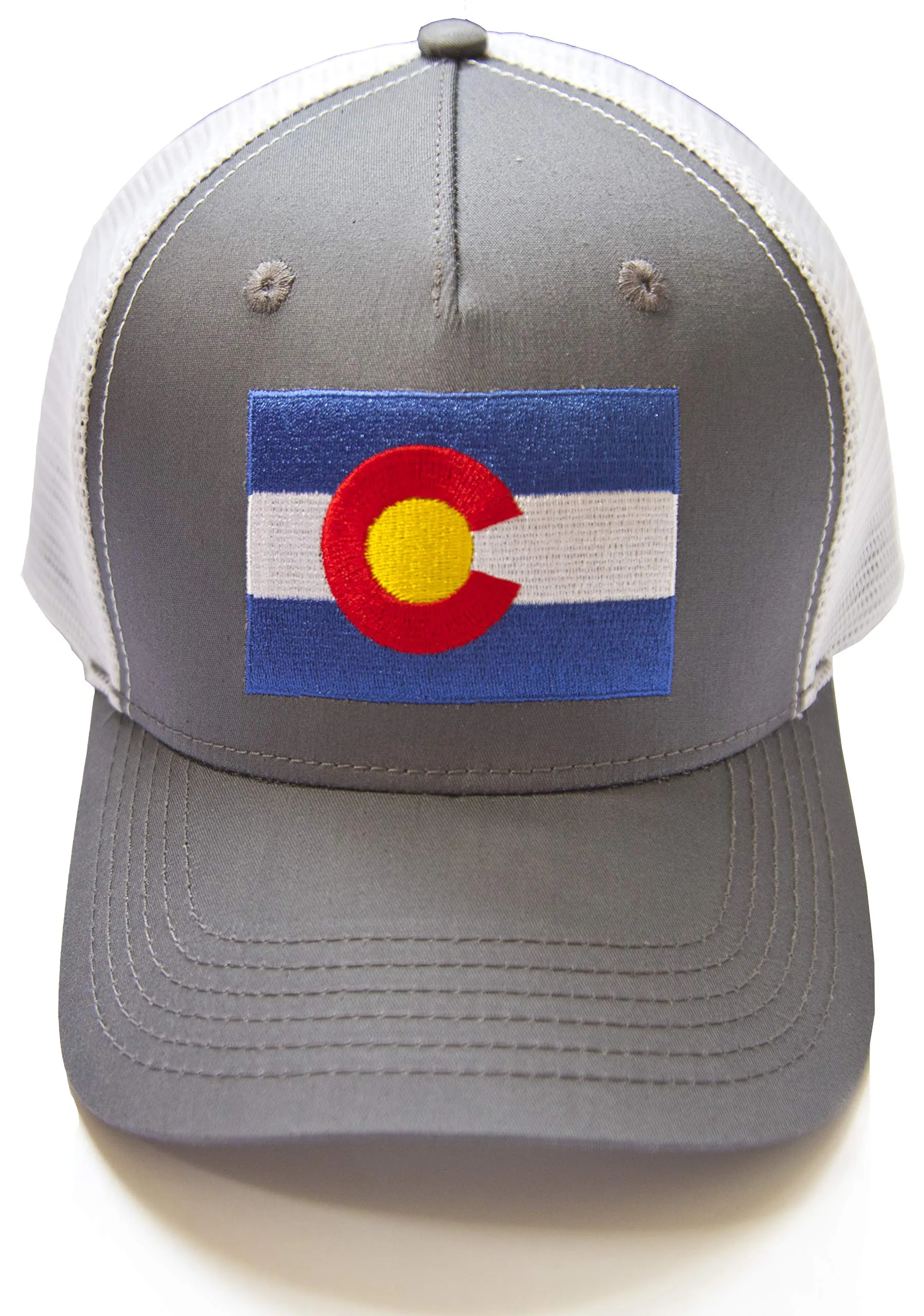 Colorado Flag Trucker Baseball Snapback Hat (Grey White) - International Tie