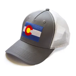 Colorado Flag Trucker Baseball Snapback Hat (Grey White) - International Tie