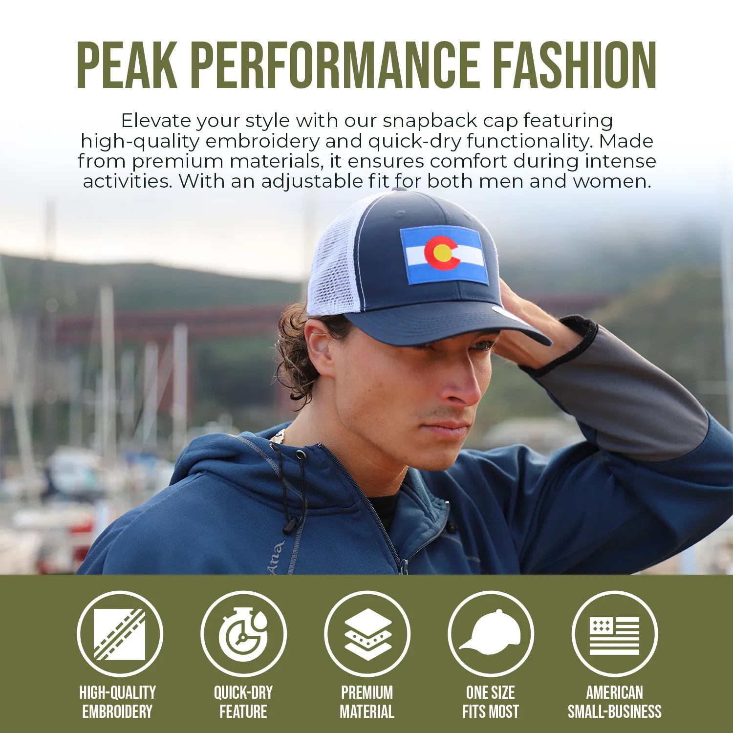 Colorado Flag Trucker Baseball Snapback Hat (Navy White) - International Tie