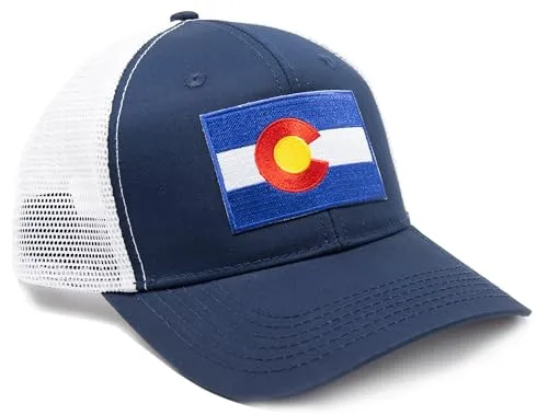 Colorado Flag Trucker Baseball Snapback Hat (Navy White) - International Tie