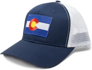 Colorado Flag Trucker Baseball Snapback Hat (Navy White) - International Tie