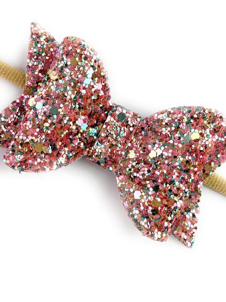 Courtney Bow Headband - Pink Glitter