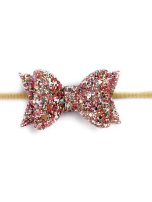 Courtney Bow Headband - Pink Glitter