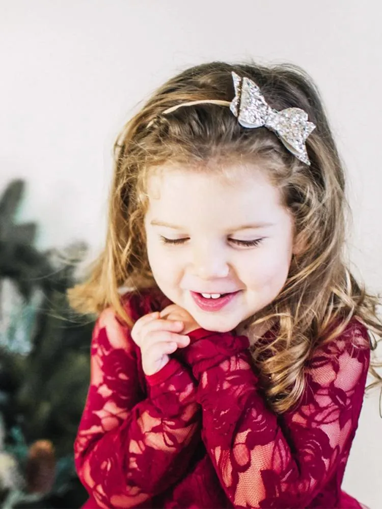 Courtney Bow Headband - Pink Glitter