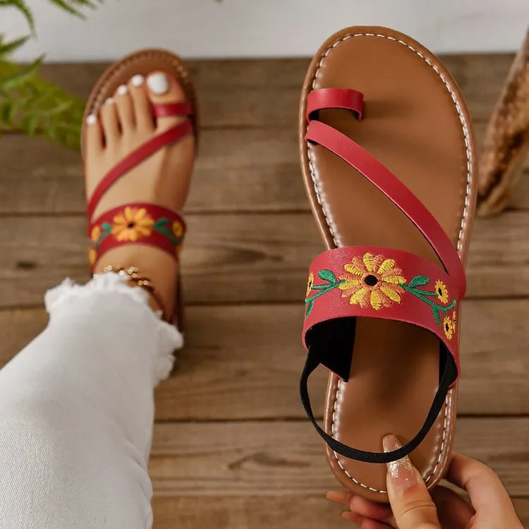 Creamtopmall Embroidered flat slingback sandals
