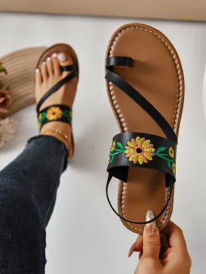 Creamtopmall Embroidered flat slingback sandals