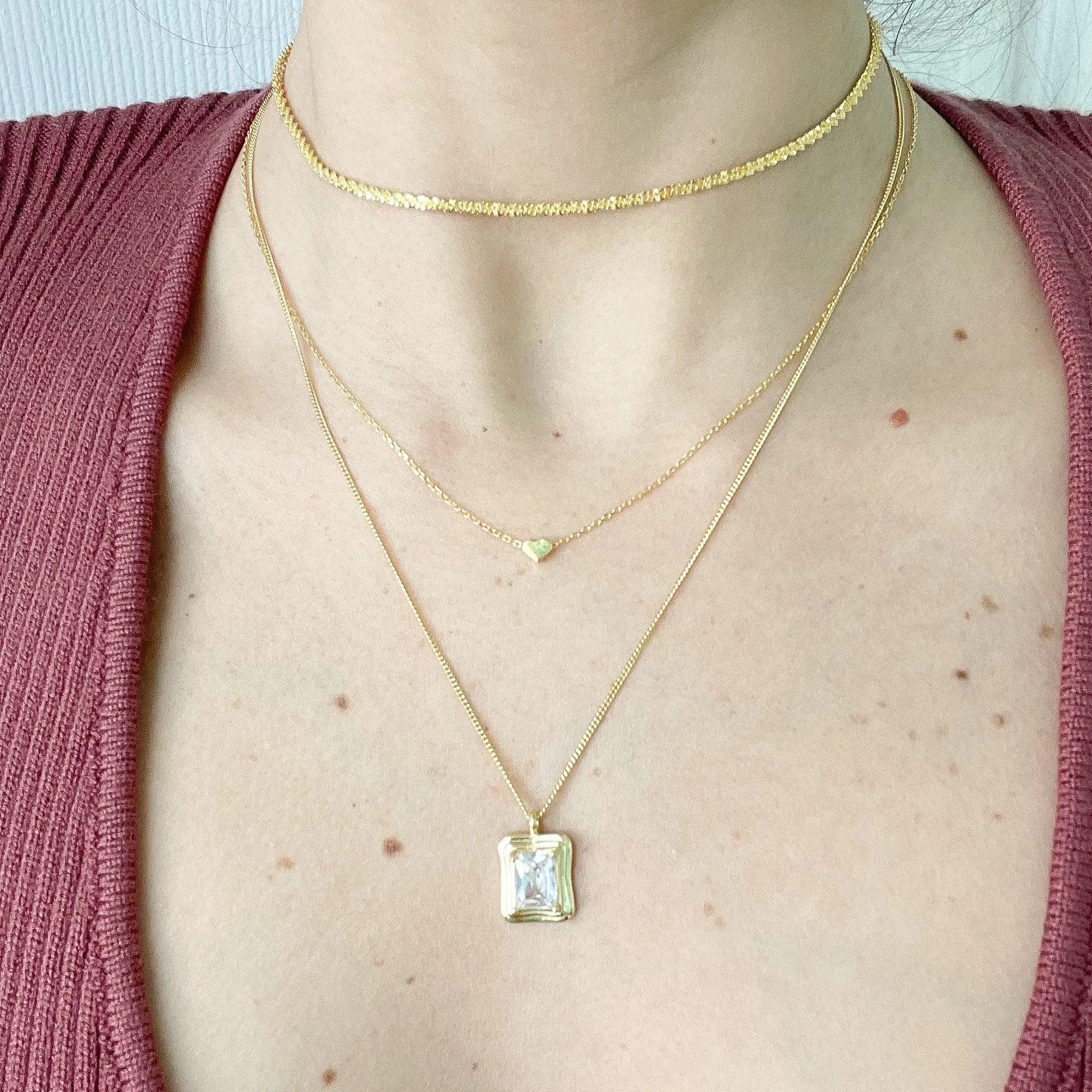 Cubic Zirconia Rectangle Pendant Necklace | Sterling Silver & Gold