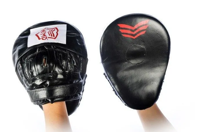 CURVED 100% LEATHER BOXING MMA PUNCH FOCUS PAD MITTS