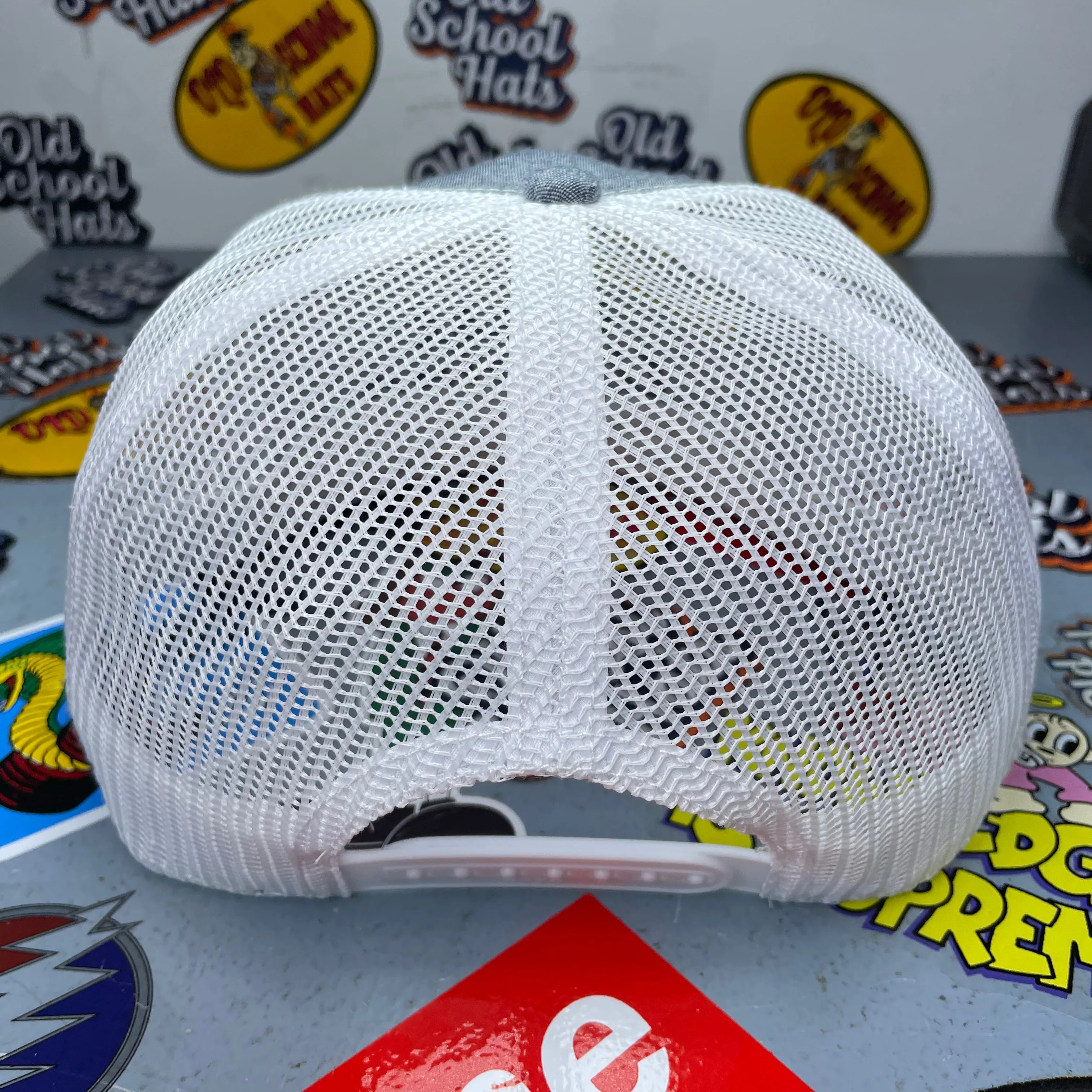 Custom Wild Wonderful West Virginia Embroidered Vintage Gray Denim Like Mesh SnapBack Hat Cap With Rope