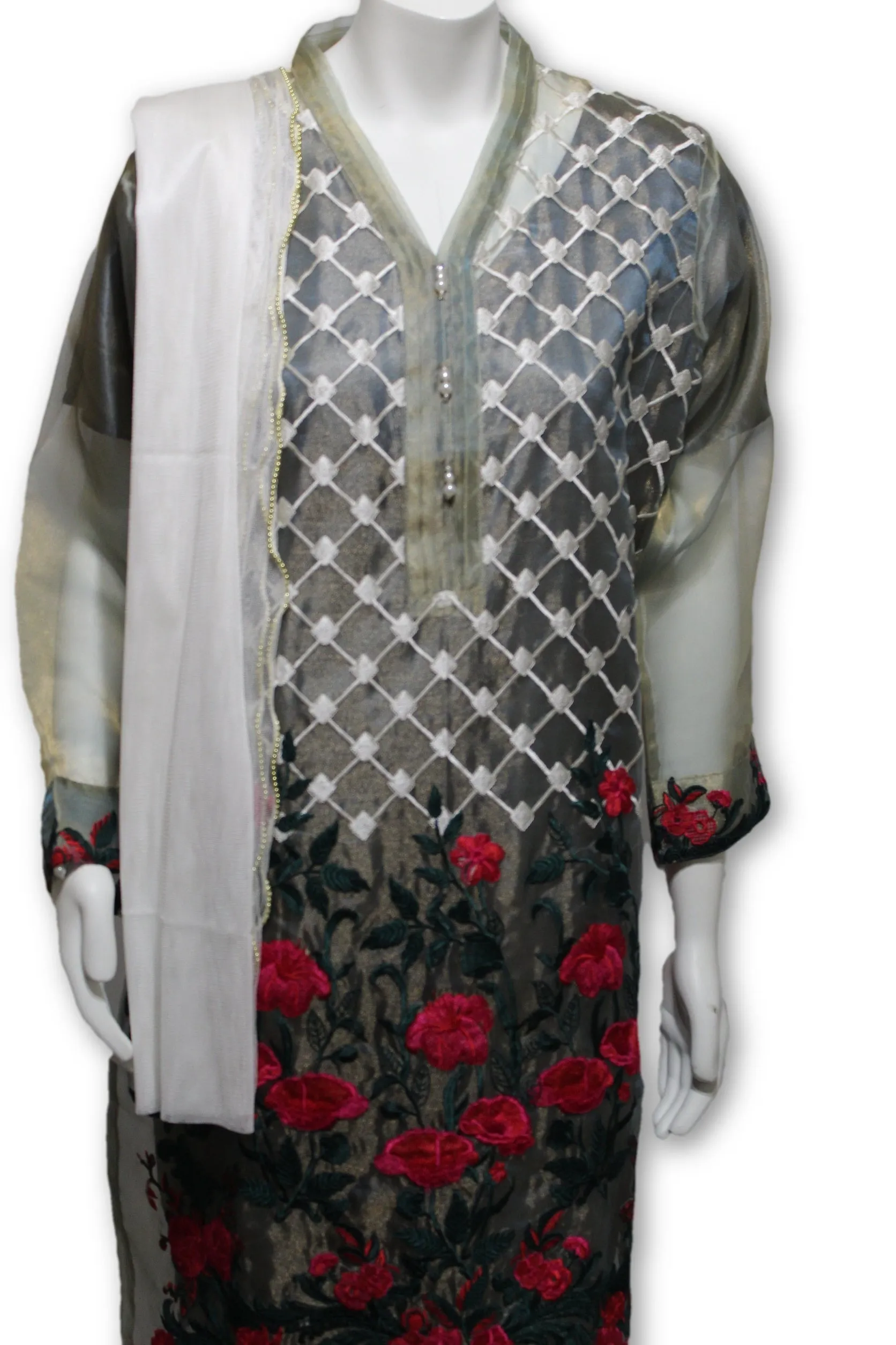 D08 Pakistani Indian Women Embroidered Organza Formal Dress