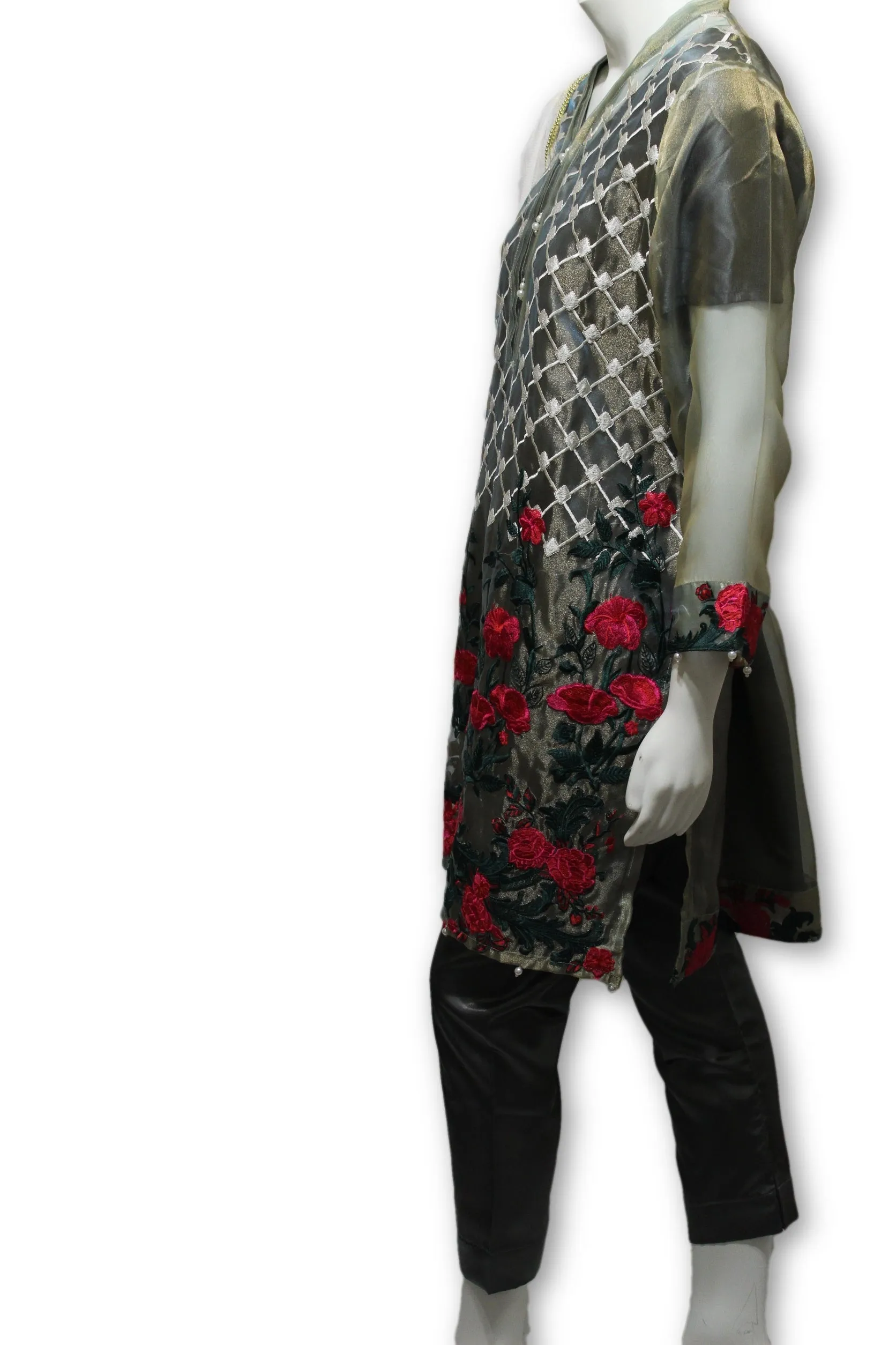 D08 Pakistani Indian Women Embroidered Organza Formal Dress