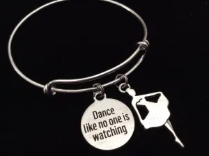 Dance Like No One is Watching Stamped Charm Silver Expandable Wire Bangle Bracelet Dancer Ballet Teacher Gift