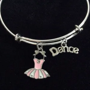 Dance with Pink Tutu on a Silver Adjustable Bangle Charm Bracelet Ballet (Kid's Size Available upon request)