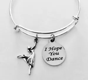Dancer I Hope You Dance Silver Expandable Charm Bracelet Adjustable Wire Bangle Gift