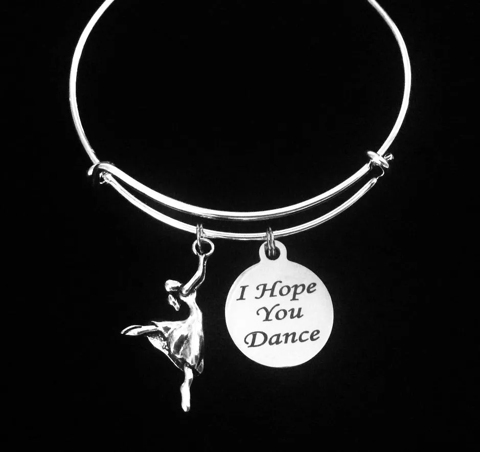 Dancer I Hope You Dance Silver Expandable Charm Bracelet Adjustable Wire Bangle Gift