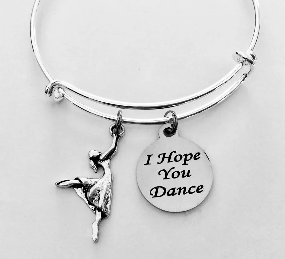 Dancer I Hope You Dance Silver Expandable Charm Bracelet Adjustable Wire Bangle Gift