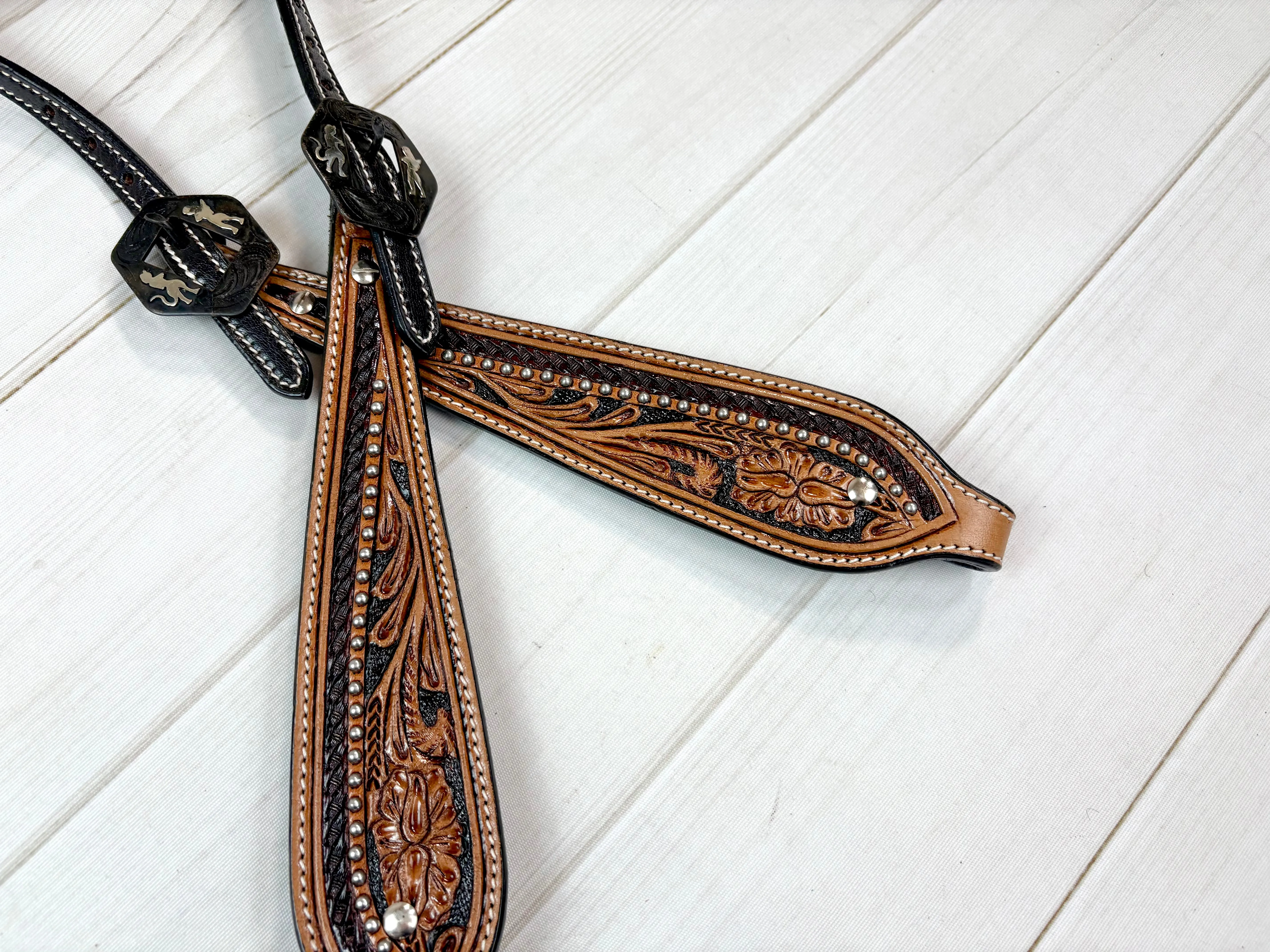Devil Angel Buckle Leather One Ear Leather Headstall