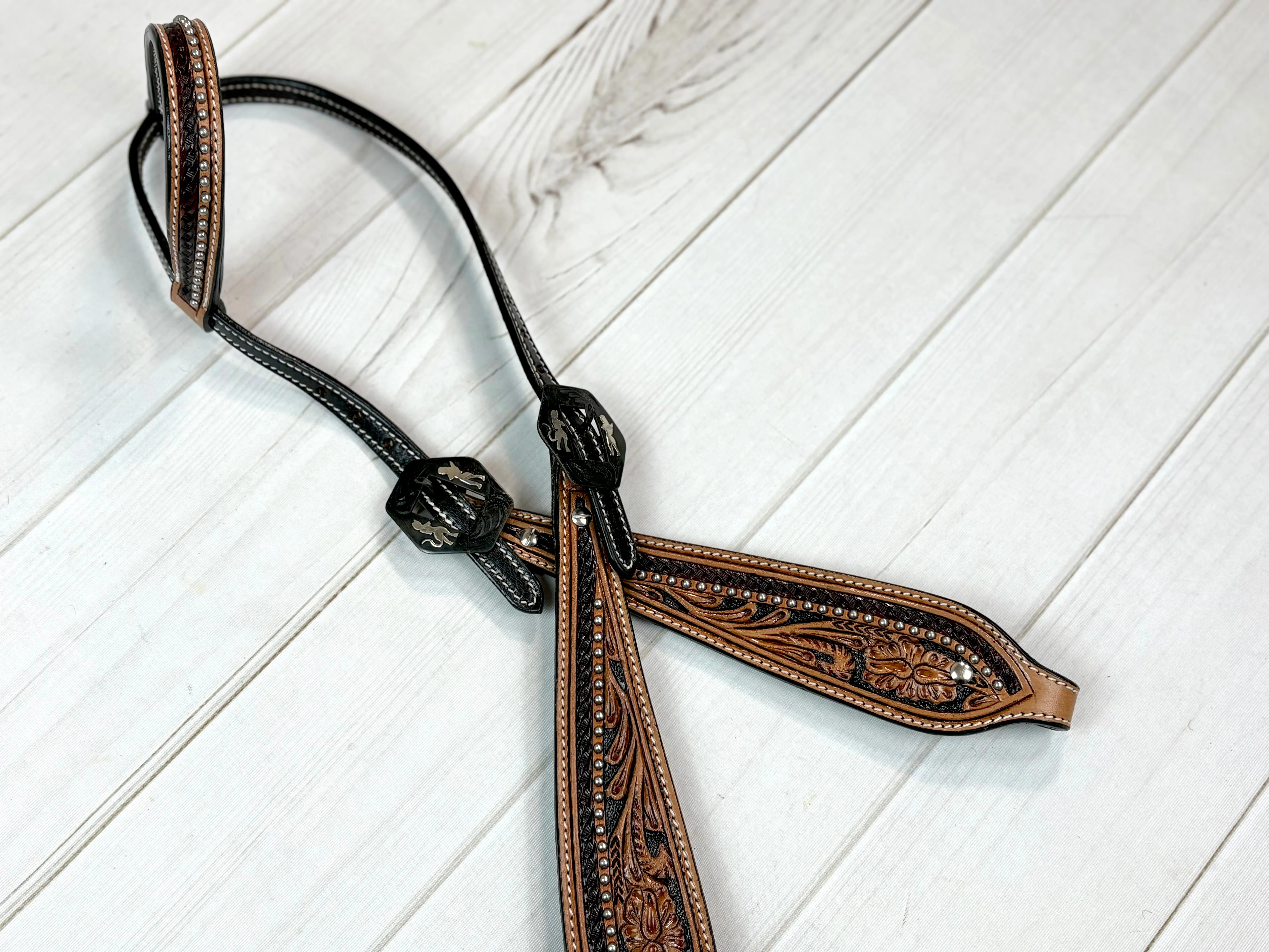 Devil Angel Buckle Leather One Ear Leather Headstall