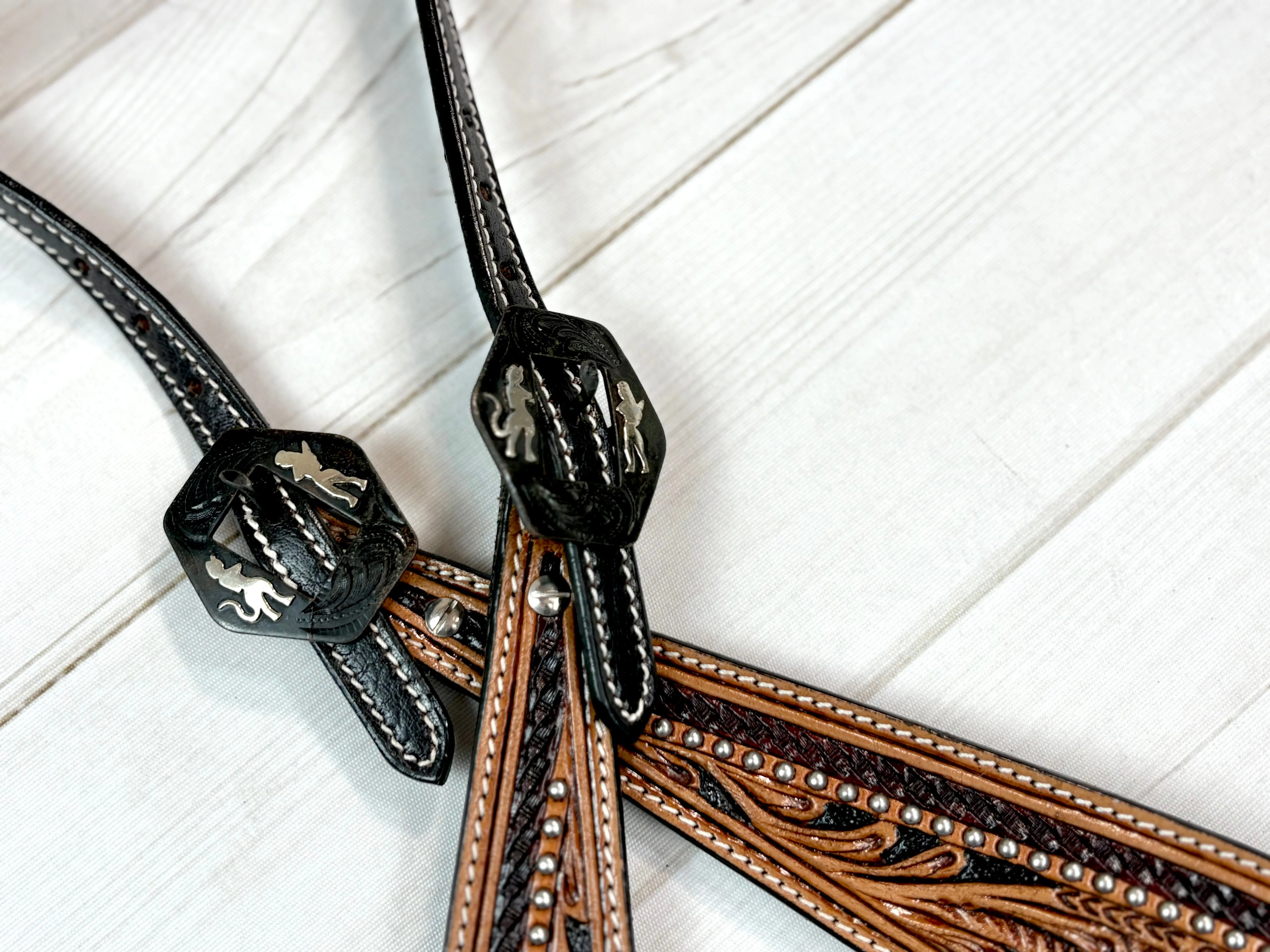 Devil Angel Buckle Leather One Ear Leather Headstall