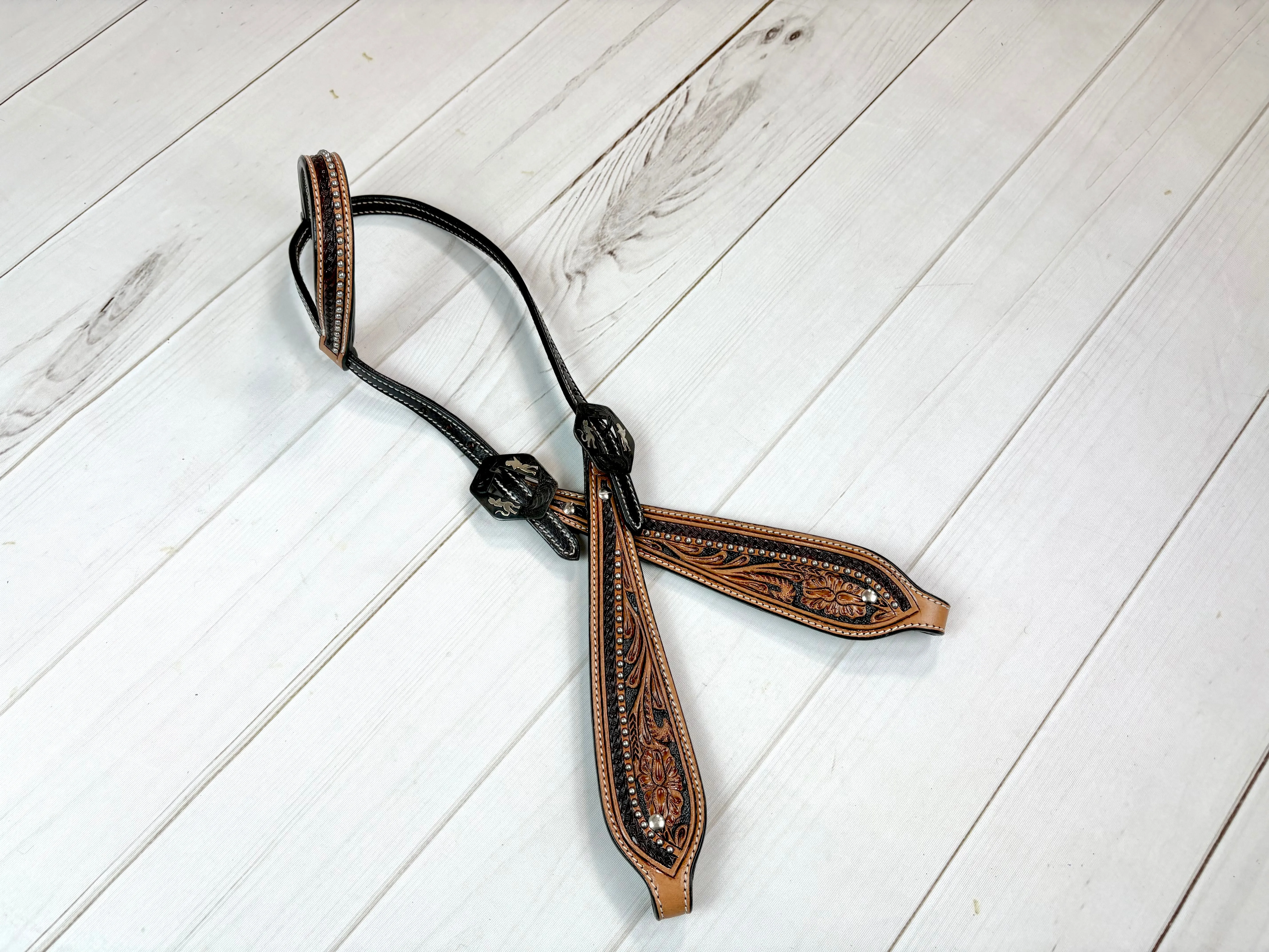 Devil Angel Buckle Leather One Ear Leather Headstall