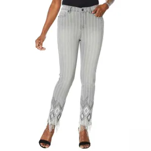 DG2 by Diane Gilman Women's Classic Stretch Embroidered Jean With Bead Fringe