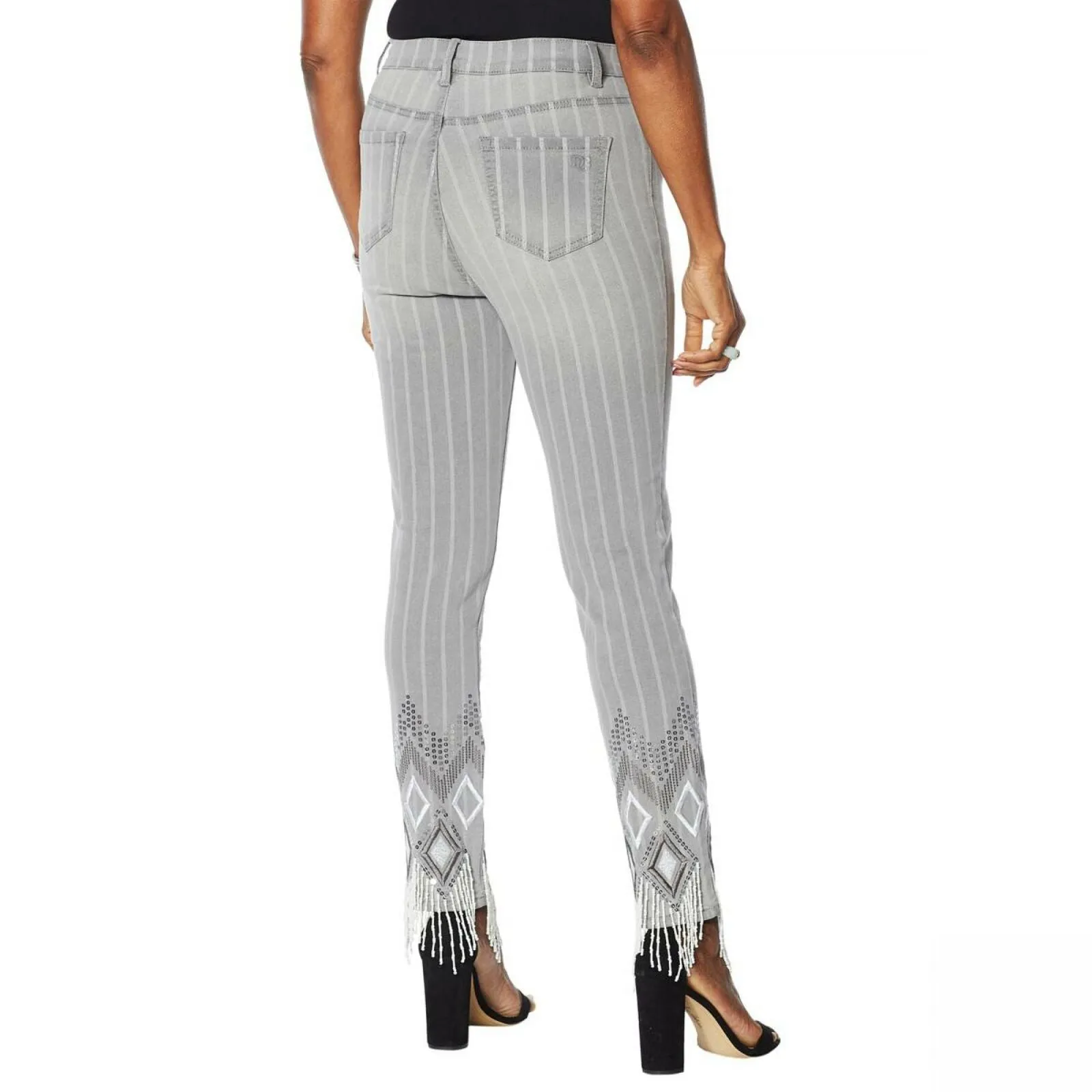 DG2 by Diane Gilman Women's Classic Stretch Embroidered Jean With Bead Fringe