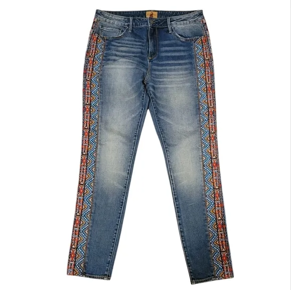 Driftwood Jackie Embroidered and Beaded High Waist Blue Jeans Women's Size 30