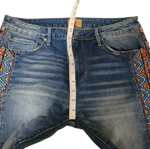 Driftwood Jackie Embroidered and Beaded High Waist Blue Jeans Women's Size 30