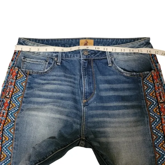 Driftwood Jackie Embroidered and Beaded High Waist Blue Jeans Women's Size 30
