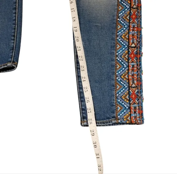 Driftwood Jackie Embroidered and Beaded High Waist Blue Jeans Women's Size 30