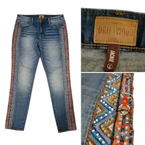Driftwood Jackie Embroidered and Beaded High Waist Blue Jeans Women's Size 30
