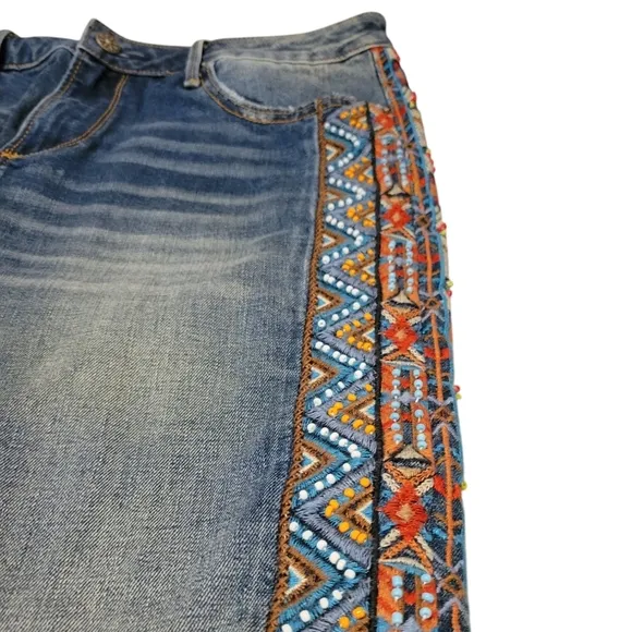Driftwood Jackie Embroidered and Beaded High Waist Blue Jeans Women's Size 30