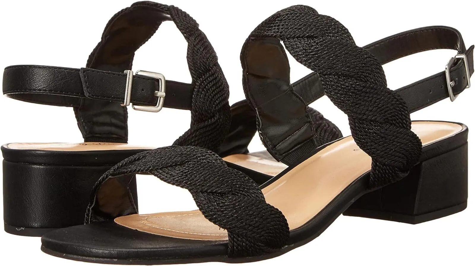 Easy Street Women's Charee Block Heel Sandal Heeled CHARE Black Woven 8.5M