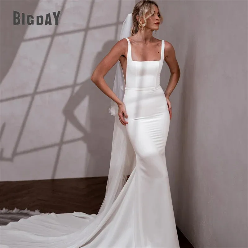 Elegant Mermaid Wedding Dresses Women Spaghetti Strap Open Back