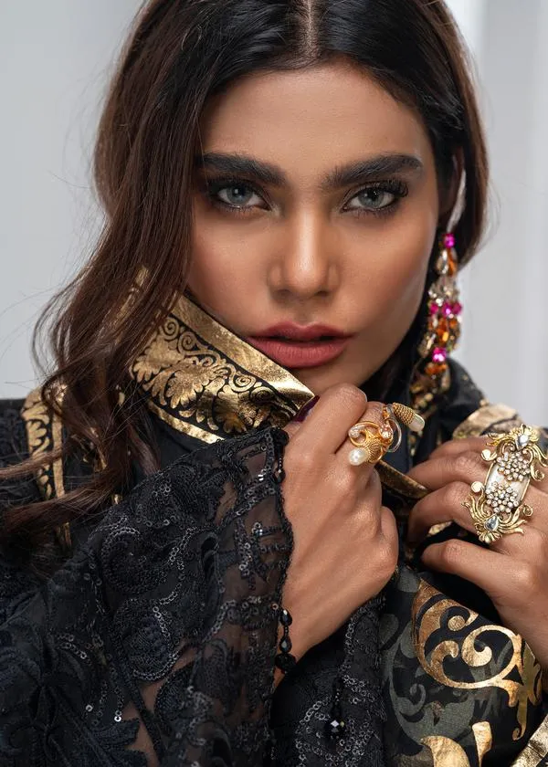 Elegant Pakistani Black Suit With Organza Printed Dupatta # CA136